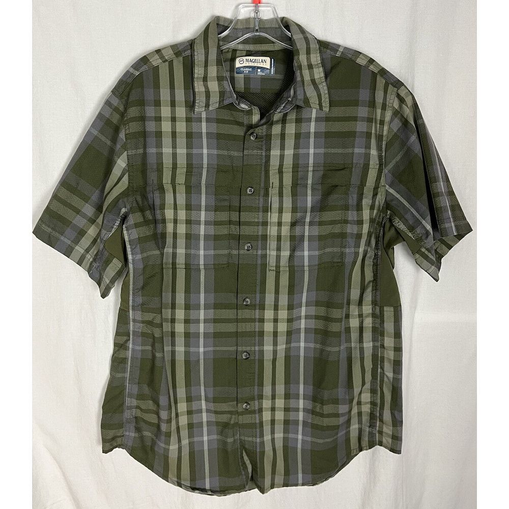 Magellan Shirt‎ Mens M Green Moisture Wicking Short Sleeve Outdoors Classic Fit